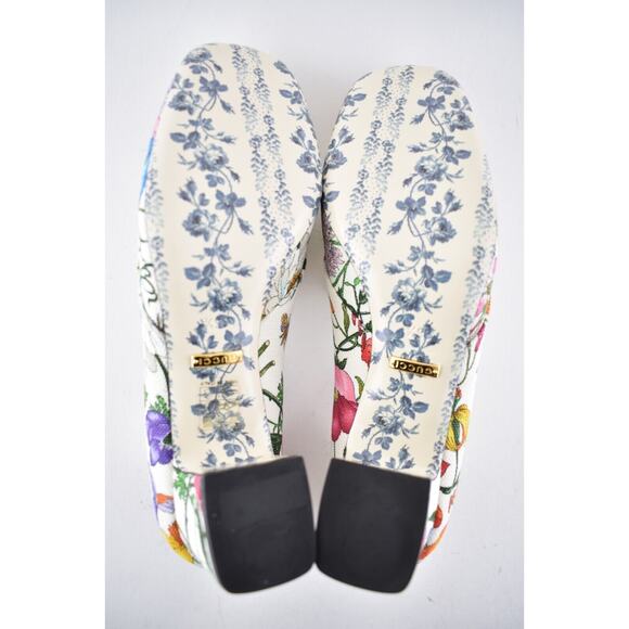 Gucci Victoire 55 White Canvas Floral Logo Block Mid Heel Mule Loafer Pump 36.5 - Picture 10 of 10